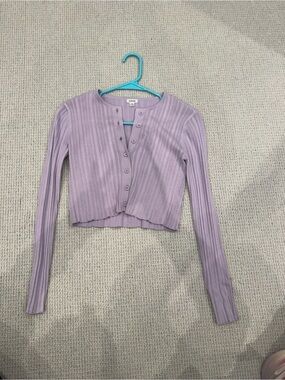 Garage Lavender Ribbed Button-Up Crop Sweater